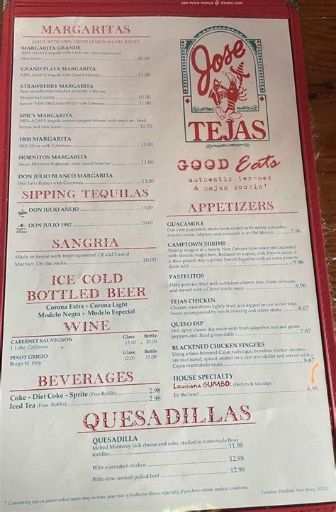 jose tejas nj|jose tejas menu.